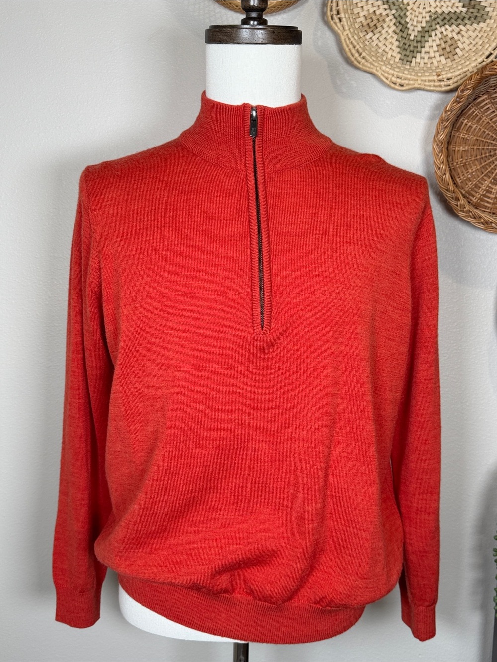 Men's FootJoy FJ Golf Quarter Zip Pullover Sweater Wool Orange Small